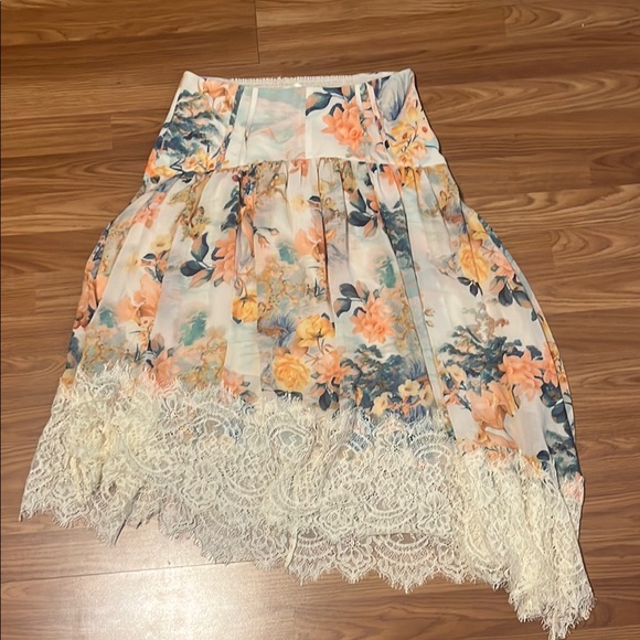 Anthropologie Dresses & Skirts - Floral Lace Trim Skirt - Cream and Orange